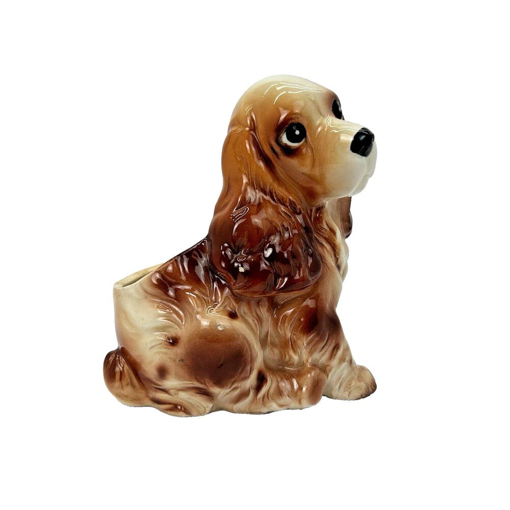 Vintage Relpo 1893 Japan MCM Ceramic Cocker Spaniel Dog Planter Sponge Holder 5"